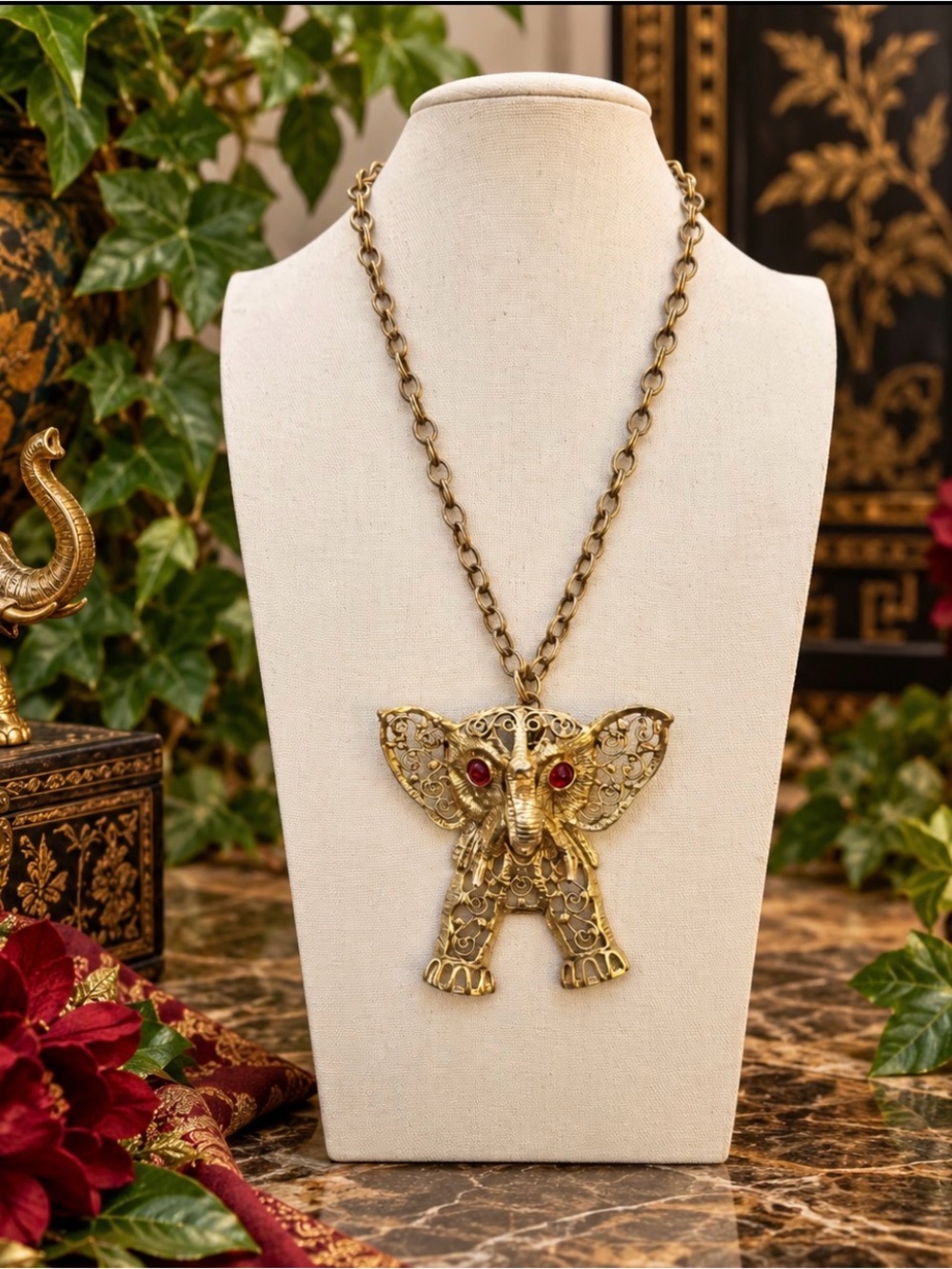 JULIANA D&E Verified, Vintage Filagree Articulated Elephant Pendant Necklace